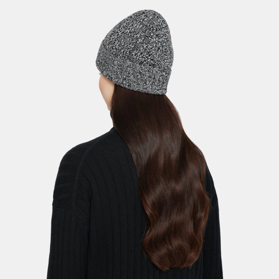 Women Theory Outlet | Rib Knit Beanie In Wool-Cashmere Black/Ivory