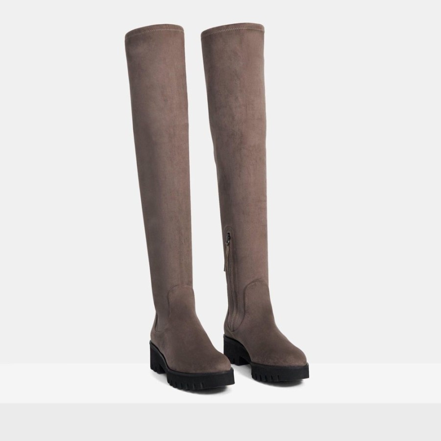 Women Theory Outlet | Over-The-Knee Boot In Faux Suede Mushroom