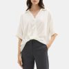 Women Theory Outlet | Twisted Short-Sleeve Blouse In Silk Georgette Ivory