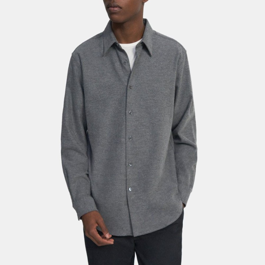 Men Theory Outlet | Long-Sleeve Shirt In Cotton Flannel Medium Grey/Black