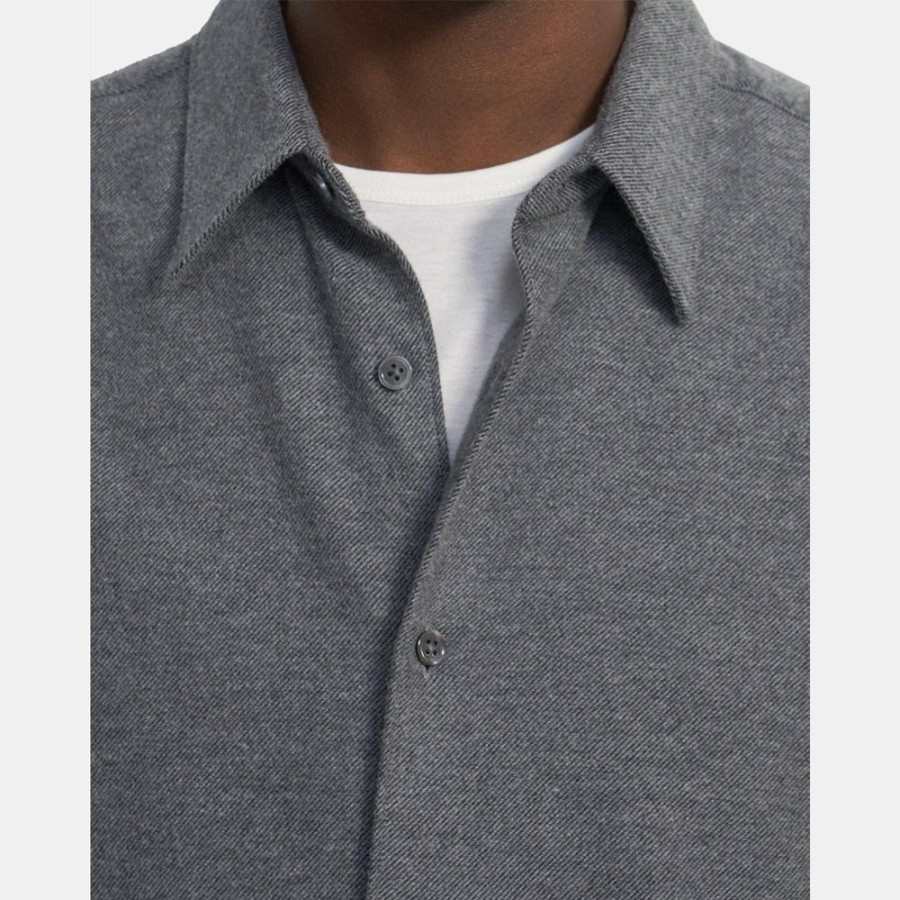 Men Theory Outlet | Long-Sleeve Shirt In Cotton Flannel Medium Grey/Black