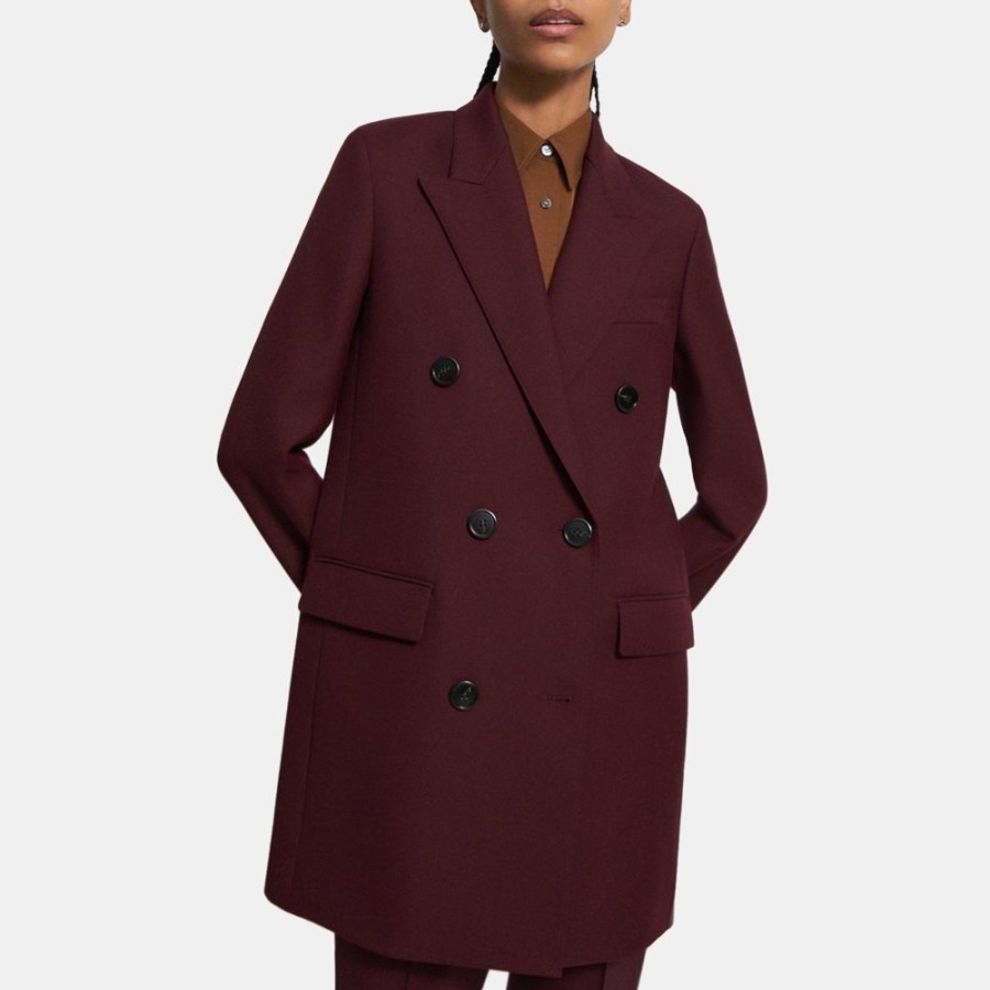 Women Theory Outlet | Double-Breasted Bonded Wool Coat Bordeaux