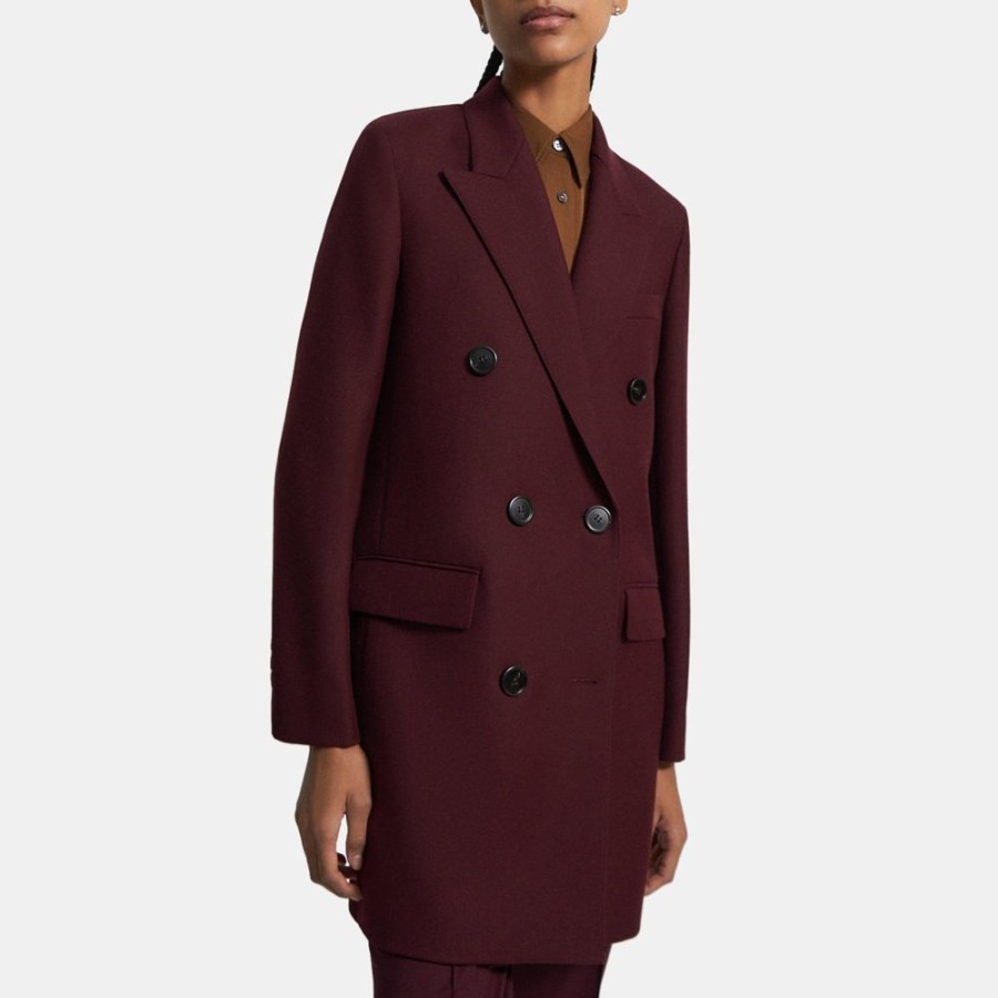 Women Theory Outlet | Double-Breasted Bonded Wool Coat Bordeaux