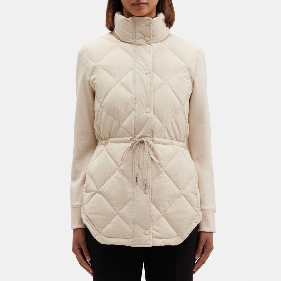 Women Theory Outlet | Combo Puffer Jacket In City Poly Peyote