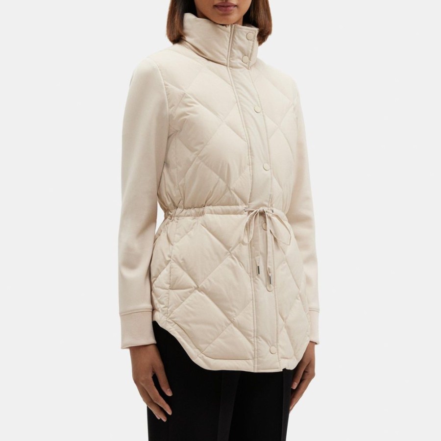 Women Theory Outlet | Combo Puffer Jacket In City Poly Peyote