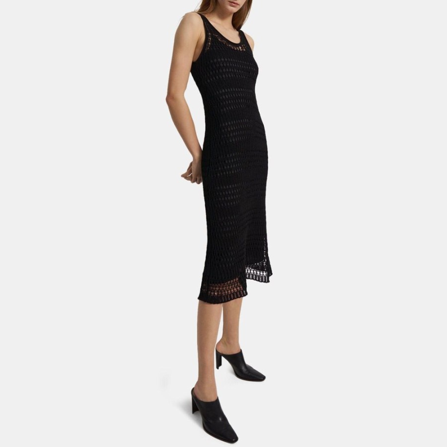 Women Theory Outlet | Sleeveless Midi Dress In Cotton Crochet Jet Black