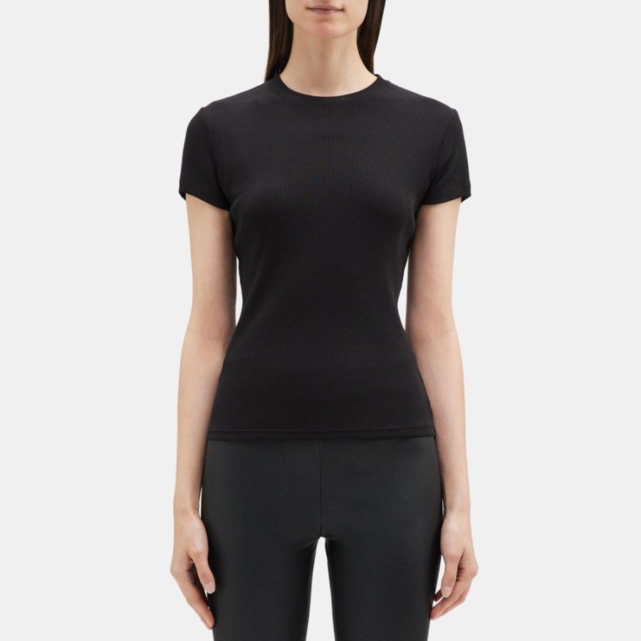 Women Theory Outlet | Tiny Tee In Ribbed Modal Cotton Black