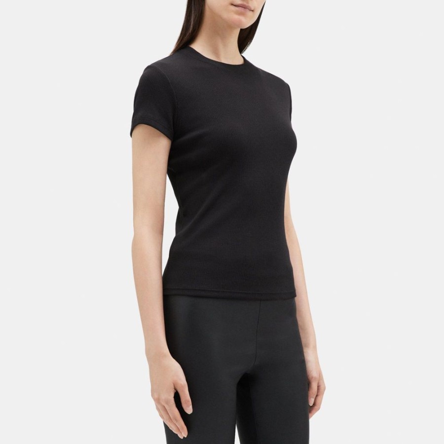 Women Theory Outlet | Tiny Tee In Ribbed Modal Cotton Black