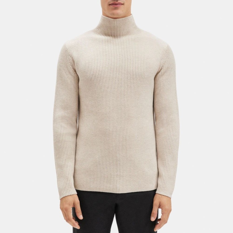 Men Theory Outlet | Ribbed Turtleneck In Wool-Cashmere Oyster