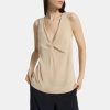 Women Theory Outlet | Twisted Tank Top In Cotton Blend Pale Sand