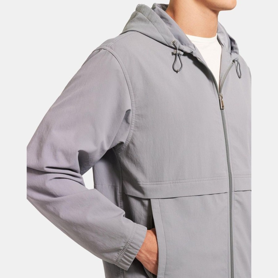 Men Theory Outlet | Hooded Jacket In Recycled Tech Sea Rock