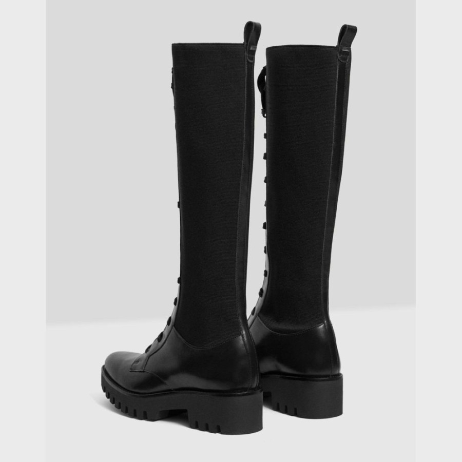 Women Theory Outlet | Laced Lug Boot In Leather Black