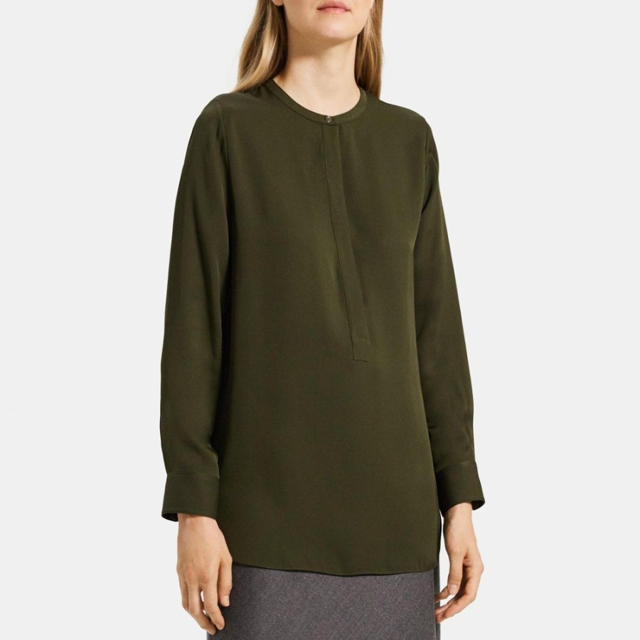 Women Theory Outlet | Popover Blouse In Silk Dark Rosemary