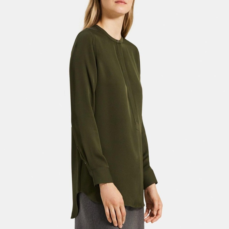 Women Theory Outlet | Popover Blouse In Silk Dark Rosemary