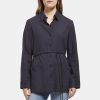 Women Theory Outlet | Belted Shirt Jacket In Linen Blend Deep Navy