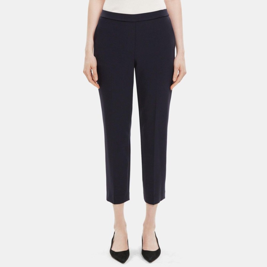 Women Theory Outlet | Cropped Slim Pull-On Pant In Crepe Deep Navy