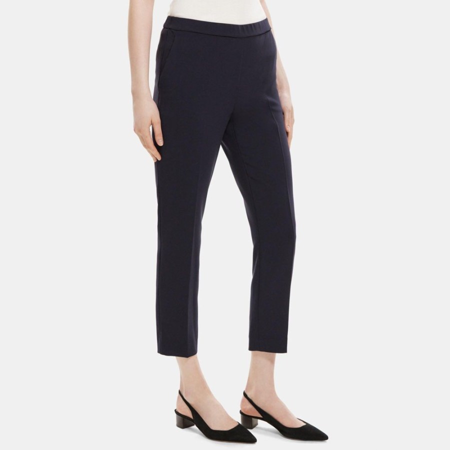 Women Theory Outlet | Cropped Slim Pull-On Pant In Crepe Deep Navy