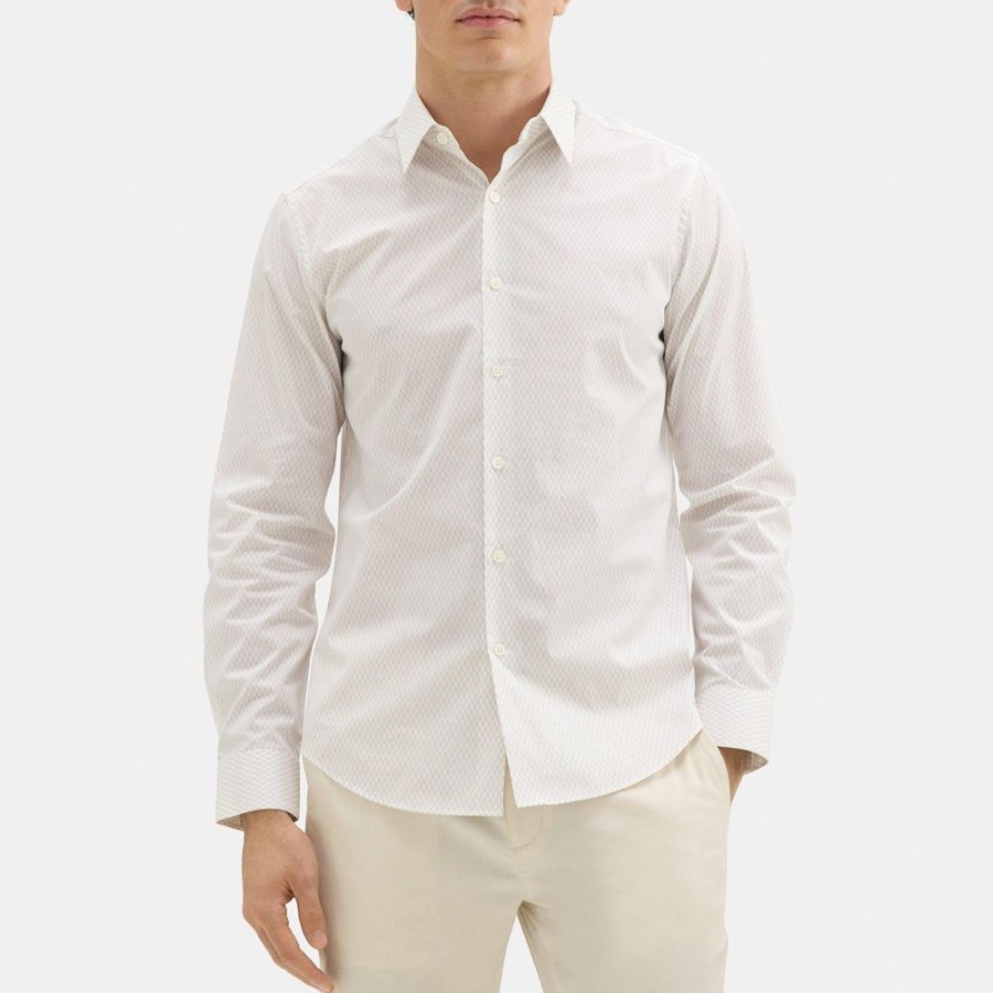 Men Theory Outlet | Tailored Shirt In Linear Cotton Sand/White