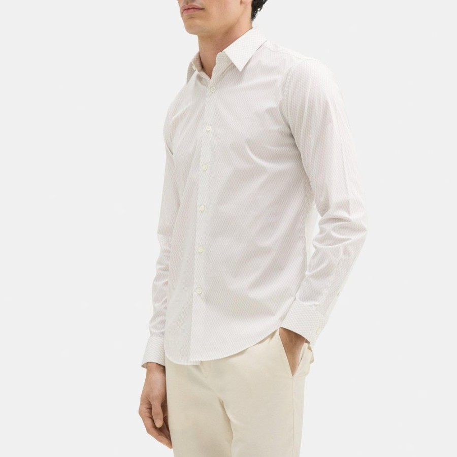 Men Theory Outlet | Tailored Shirt In Linear Cotton Sand/White