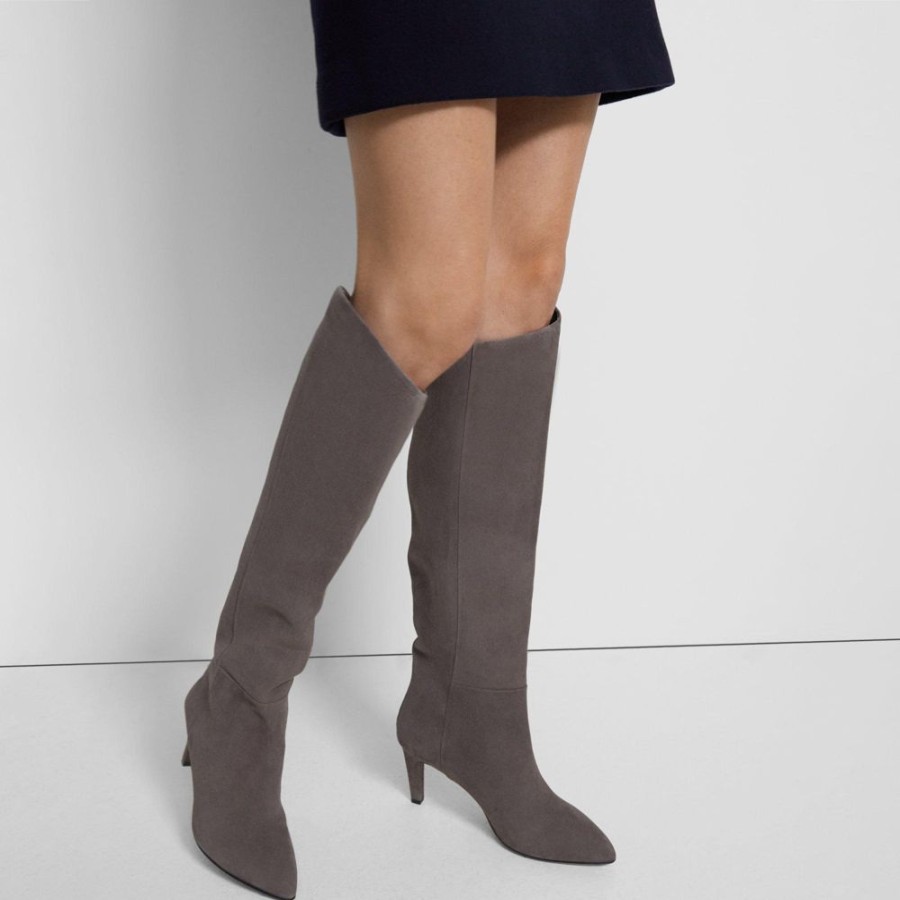 Women Theory Outlet | Tube Knee-High Boot In Suede Elm