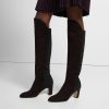 Women Theory Outlet | Knee-High Boot In Suede Ebony