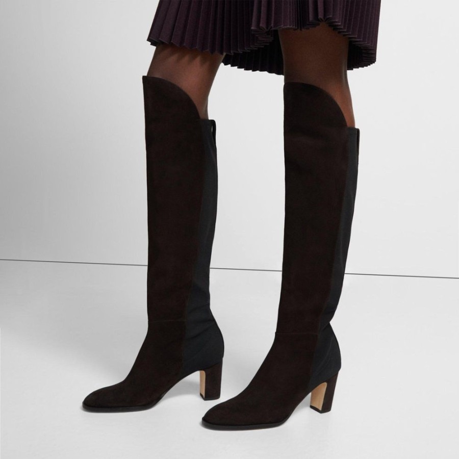 Women Theory Outlet | Knee-High Boot In Suede Ebony