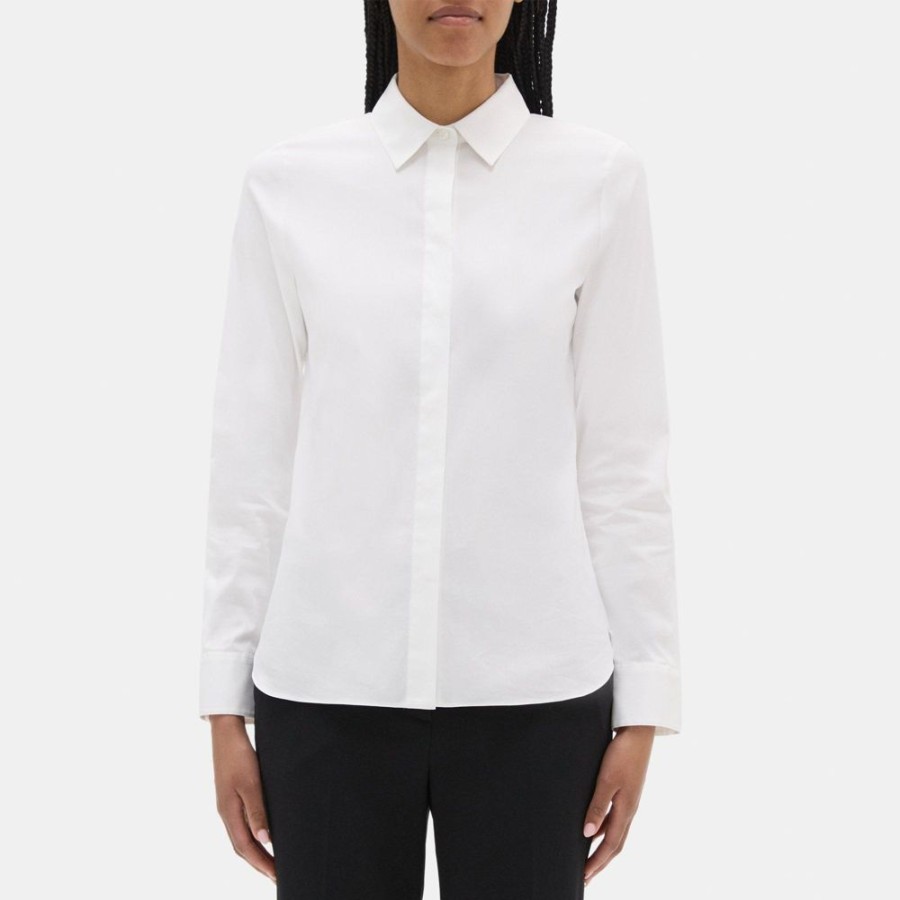 Women Theory Outlet | Fitted Shirt In Stretch Cotton White