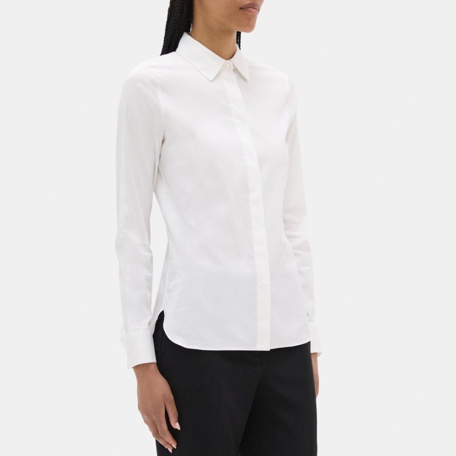 Women Theory Outlet | Fitted Shirt In Stretch Cotton White