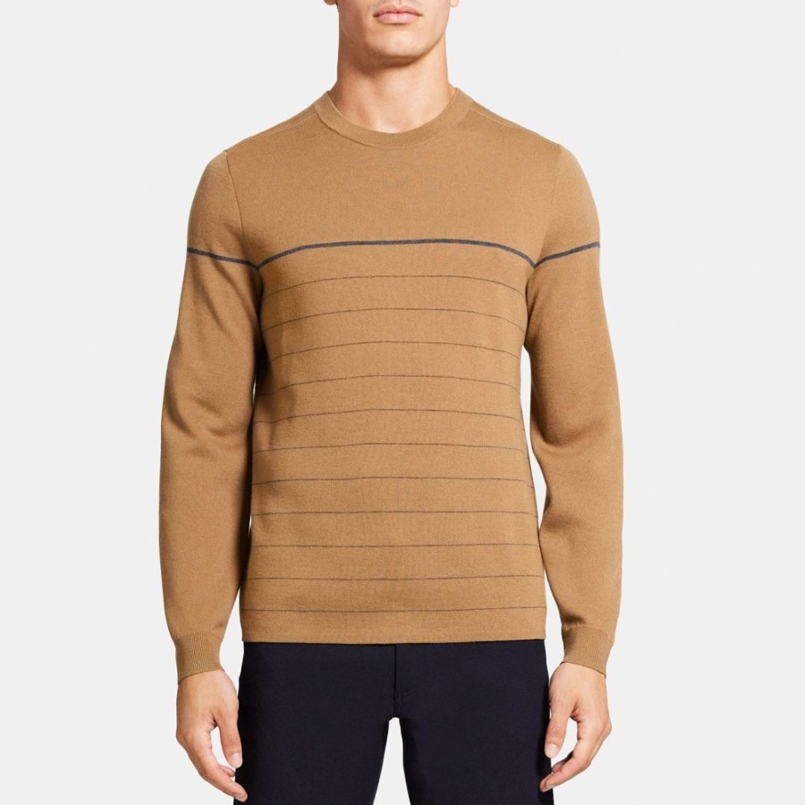 Men Theory Outlet | Crewneck Sweater In Merino Wool Elk/Dark Htr Gry