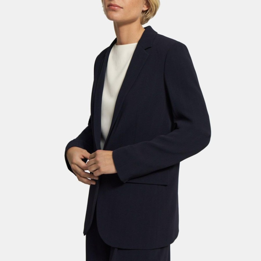 Women Theory Outlet | Casual Blazer In Striped Admiral Crepe Deep Navy