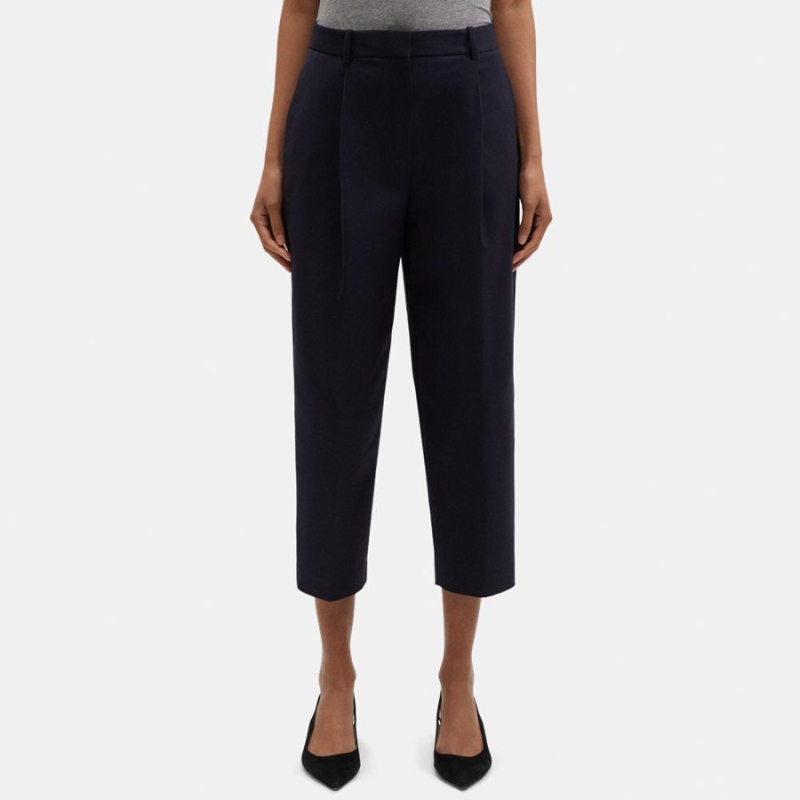 Women Theory Outlet | Pleated Carrot Pant In Cotton-Blend New Navy