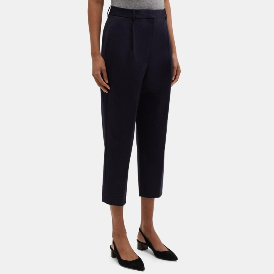 Women Theory Outlet | Pleated Carrot Pant In Cotton-Blend New Navy