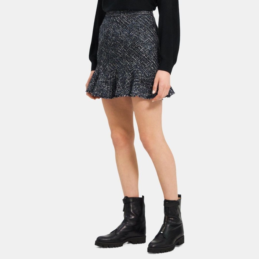 Women Theory Outlet | Diagonal Mini Skirt In Wool-Blend Tweed Blue Multi