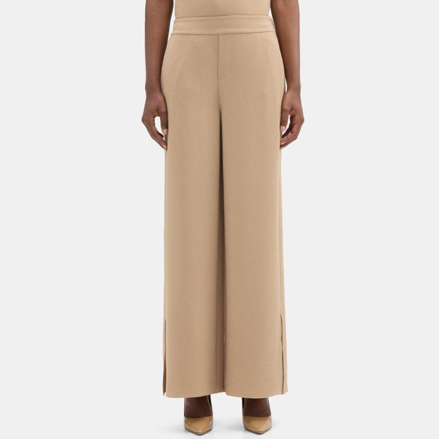 Women Theory Outlet | Straight Pull-On Pant In Crinkle Crepe Camel