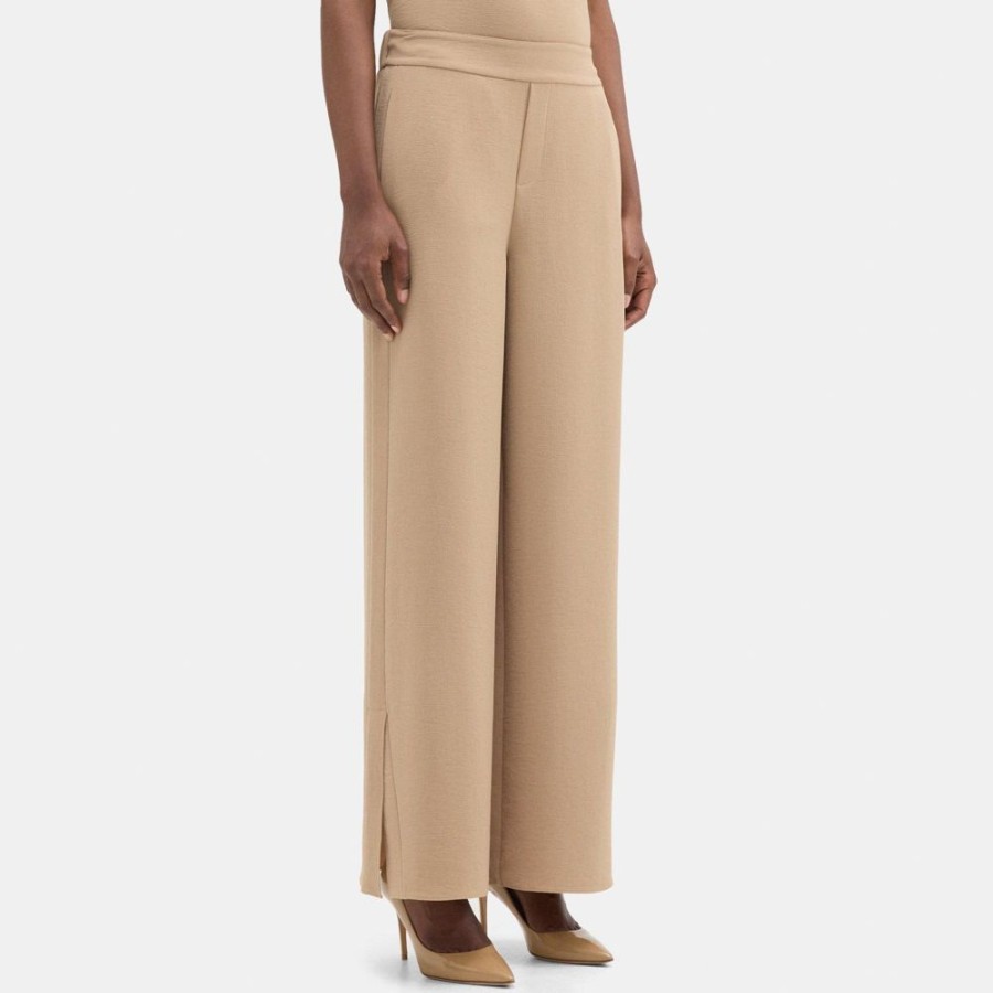 Women Theory Outlet | Straight Pull-On Pant In Crinkle Crepe Camel