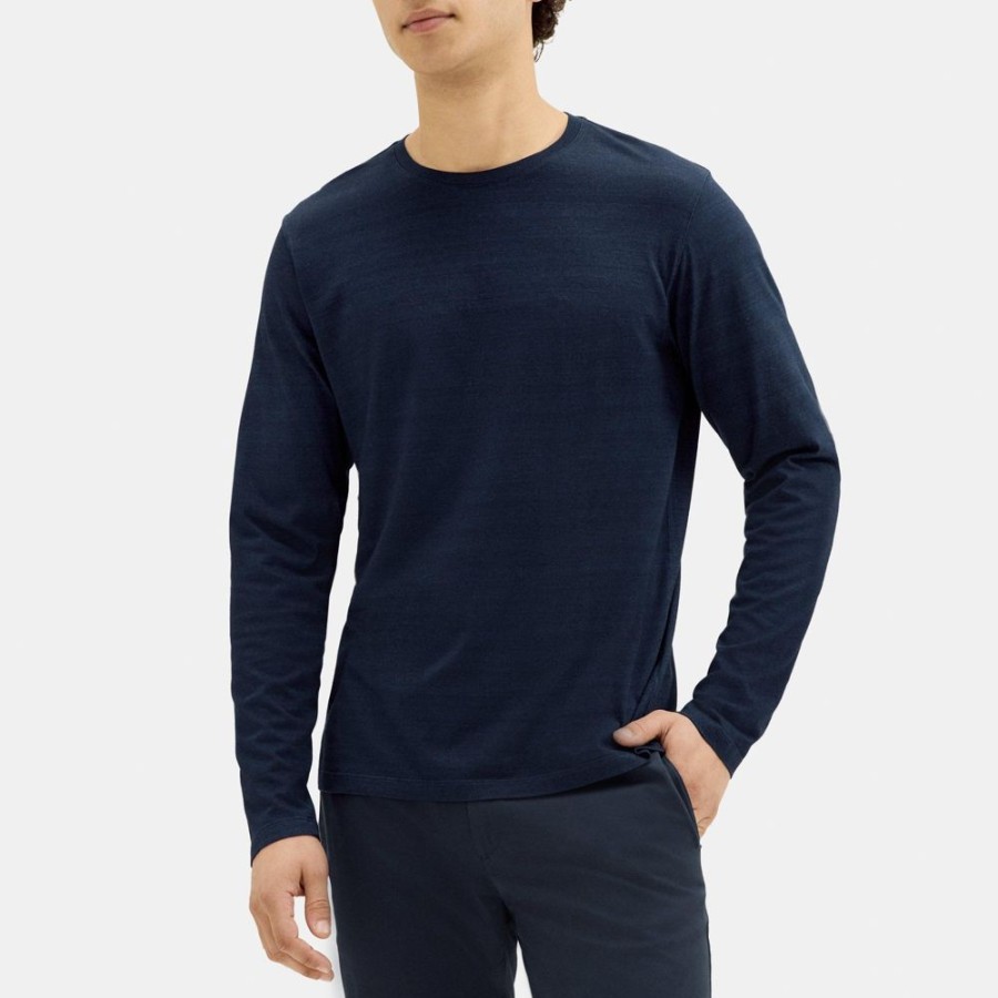 Men Theory Outlet | Relaxed Long-Sleeve Tee In Cotton-Modal Dark Indigo