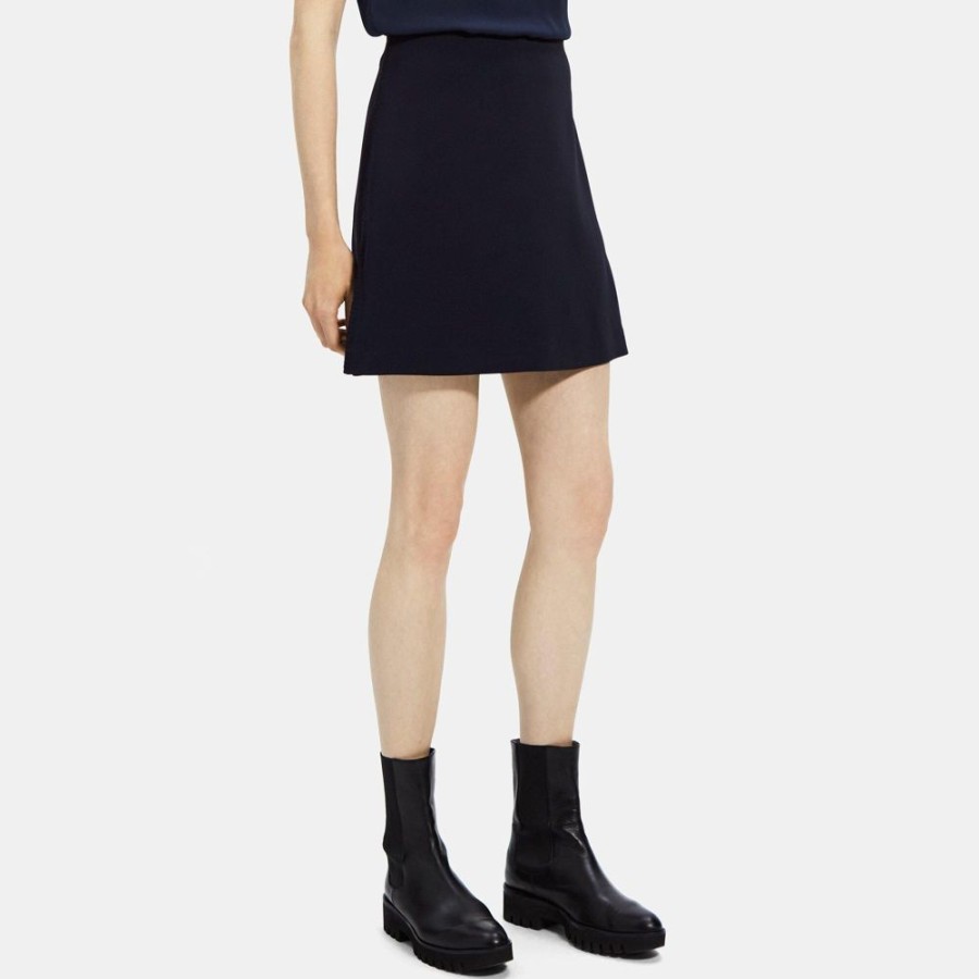 Women Theory Outlet | Mini Skirt In Crepe Deep Navy