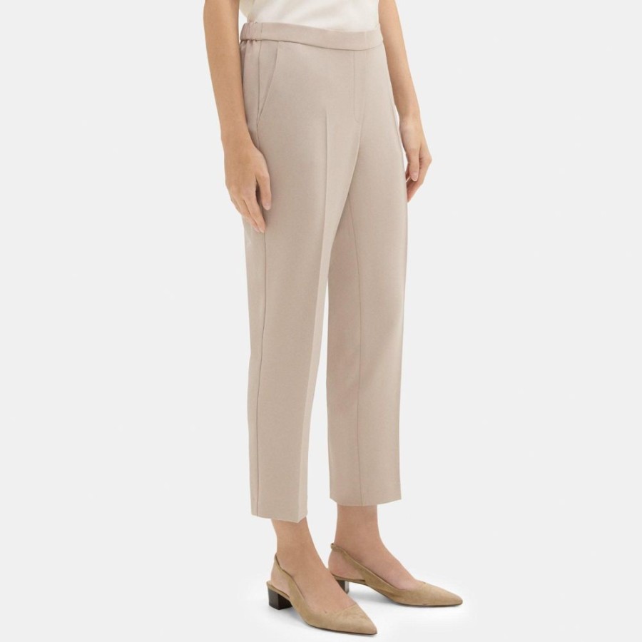 Women Theory Outlet | Cropped Slim Pull-On Pant In Crepe Light Taupe