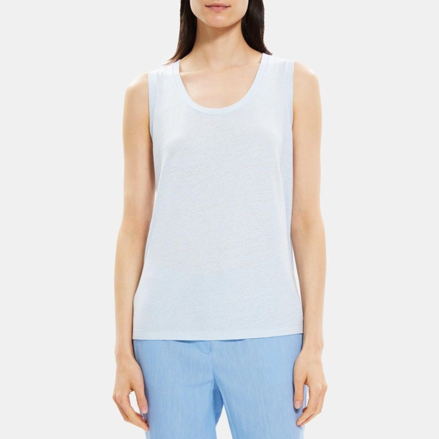 Women Theory Outlet | Easy Tank In Linen-Blend Ice Water