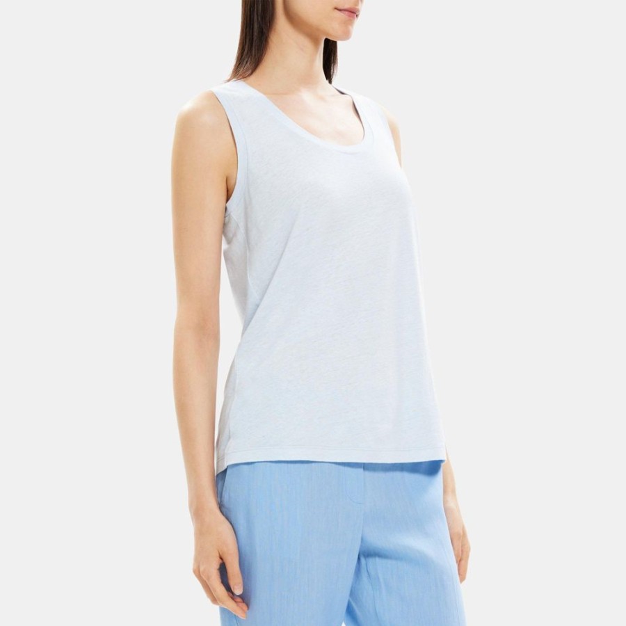 Women Theory Outlet | Easy Tank In Linen-Blend Ice Water