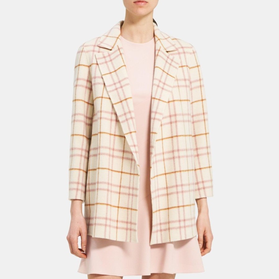 Women Theory Outlet | Open Jacket In Recycled Wool Blend Ivory Multi