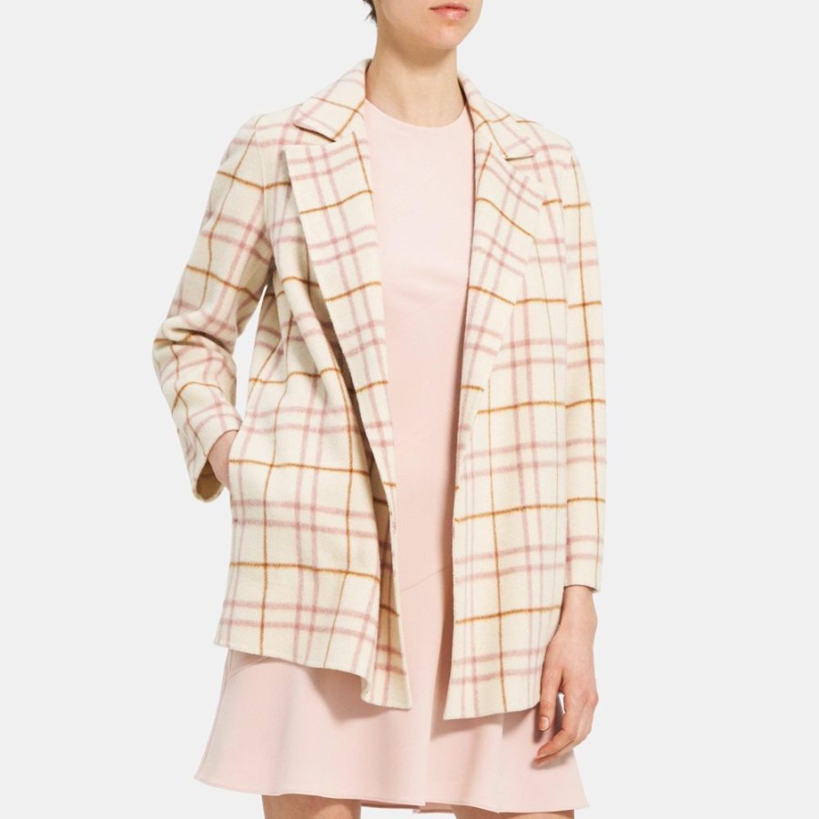 Women Theory Outlet | Open Jacket In Recycled Wool Blend Ivory Multi