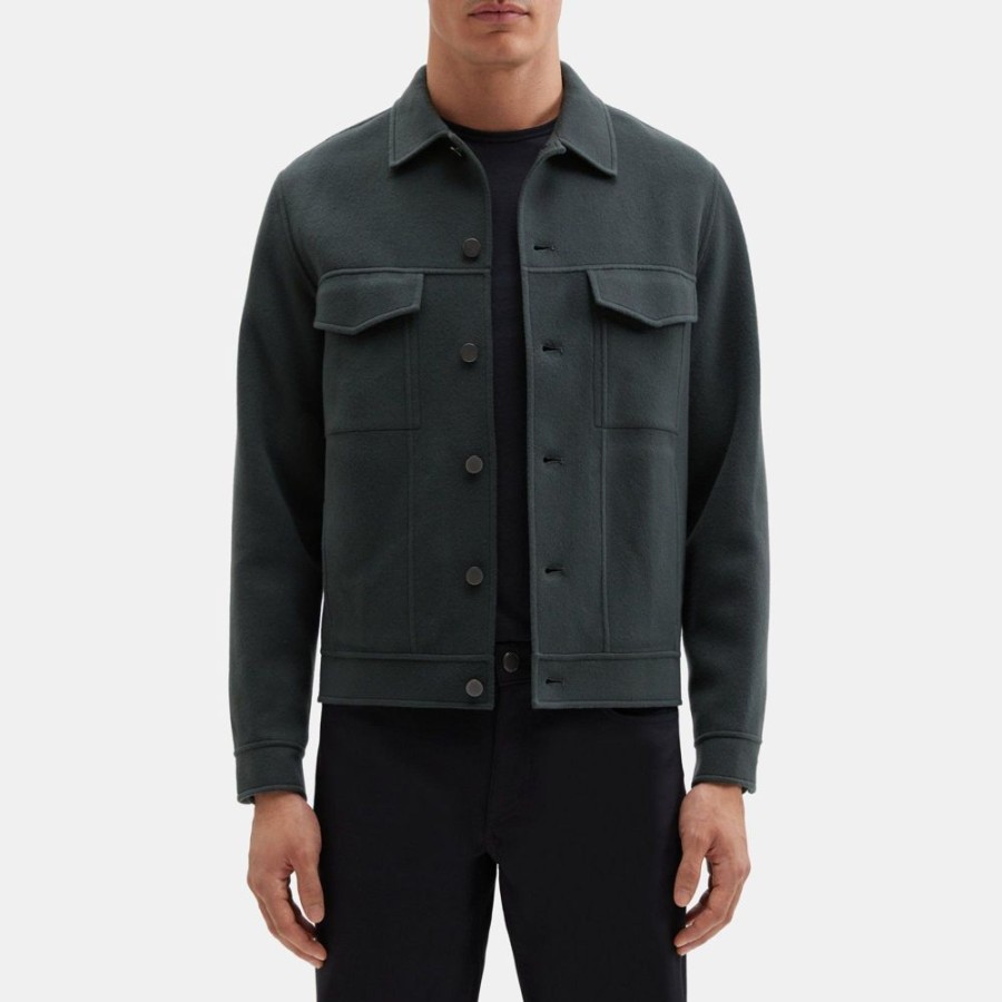 Men Theory Outlet | Trucker Jacket In Double-Face Wool-Cashmere Lead