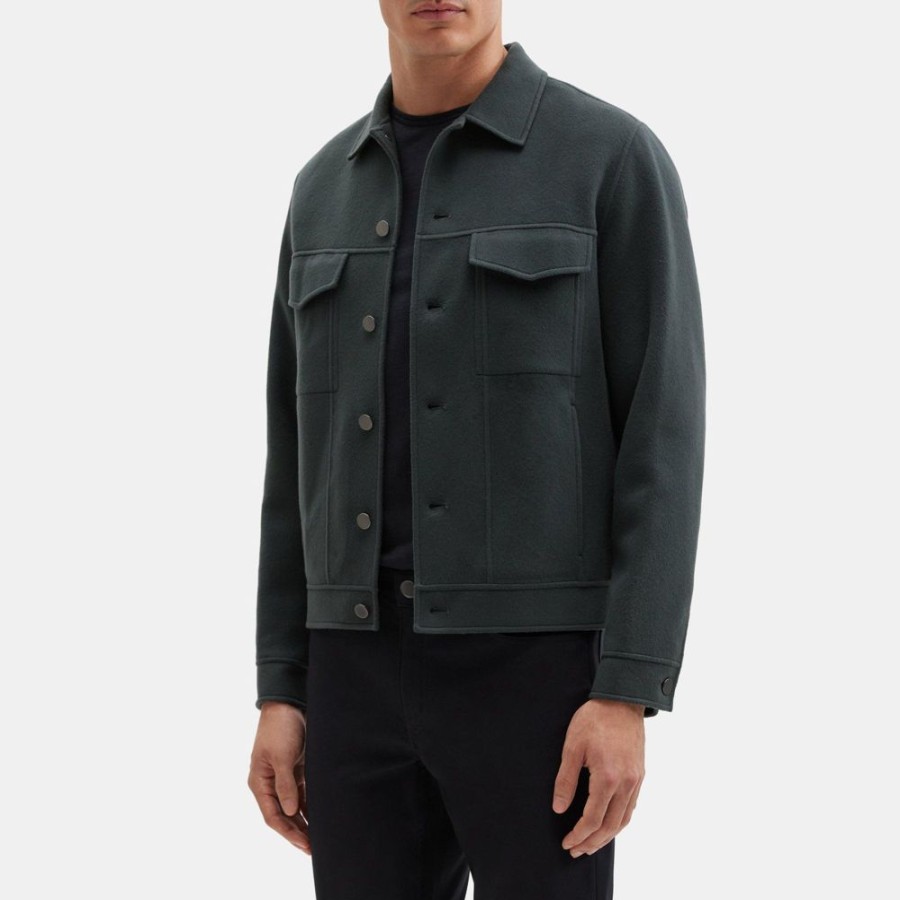 Men Theory Outlet | Trucker Jacket In Double-Face Wool-Cashmere Lead