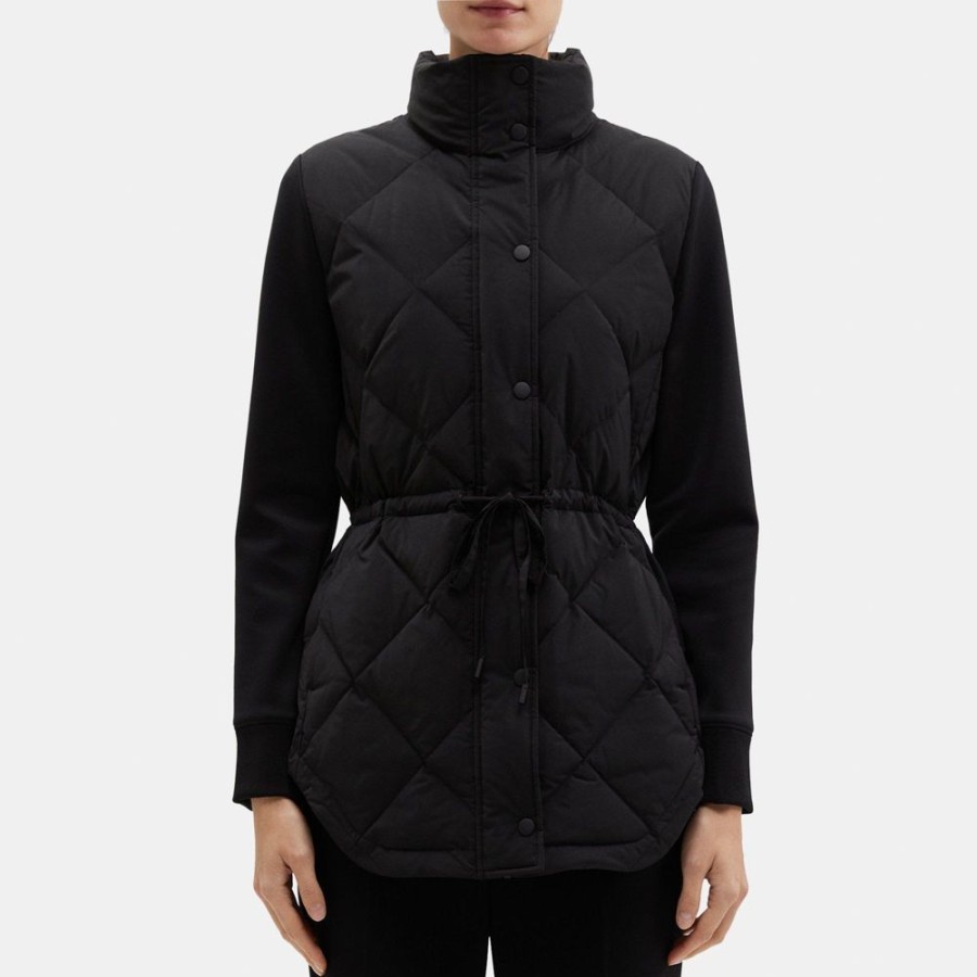 Women Theory Outlet | Combo Puffer Jacket In City Poly Black