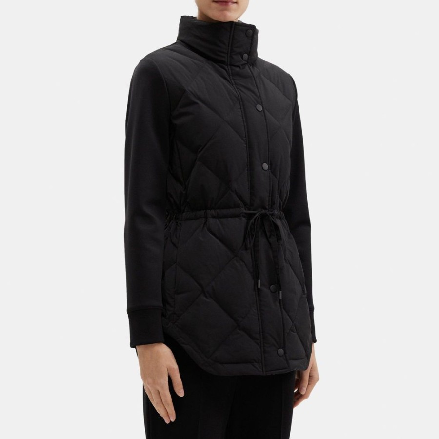 Women Theory Outlet | Combo Puffer Jacket In City Poly Black