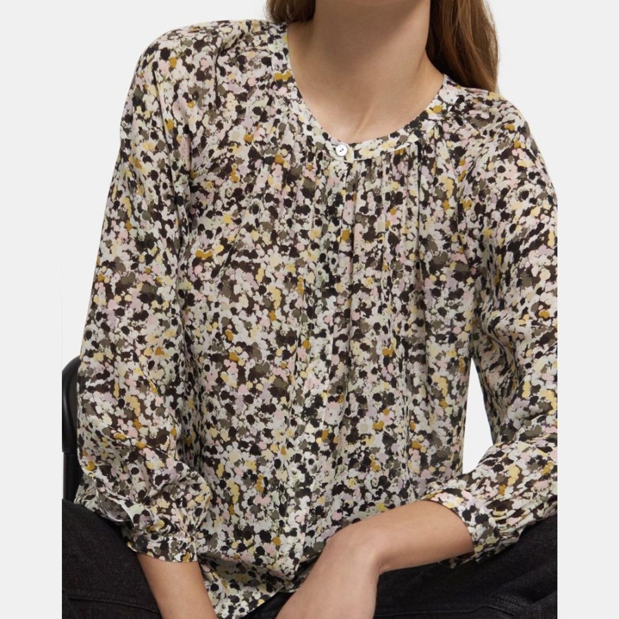 Women Theory Outlet | Gathered Shirt In Floral Silk Crepe Multi