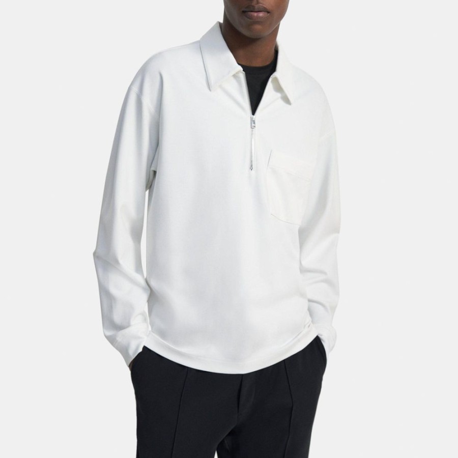 Men Theory Outlet | Long-Sleeve Polo In Stretch Jersey White