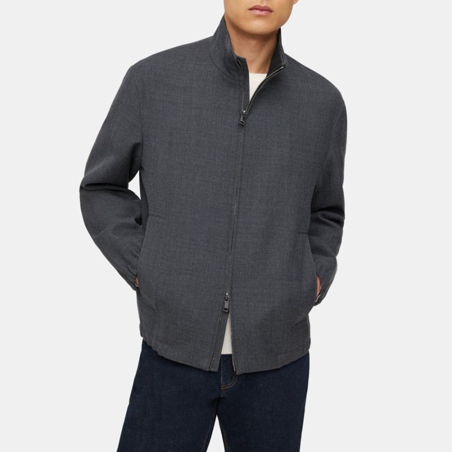 Men Theory Outlet | Stand-Collar Jacket In Bonded Wool-Blend Pestle Melange