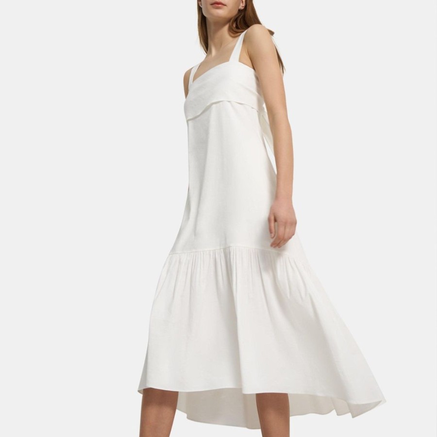 Women Theory Outlet | Tie-Back Dress In Stretch Linen White